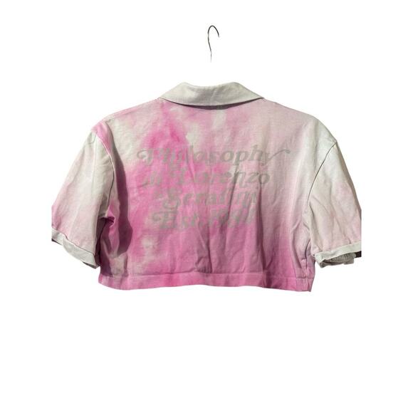 Philosophy Di Lorenzo Serafini Pink White Tie Dye Cropped Polo Top - Picture 3 of 9